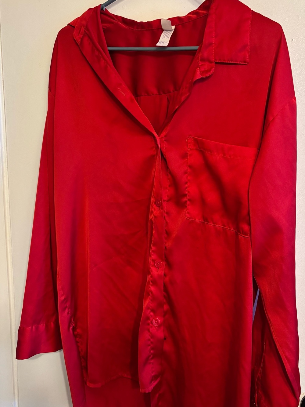 Red Satin Button up (i have matching shorts)